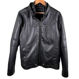 Chou Yatou Men's Large‎ Black Moto Biker Full Zip Faux Leather Jacket
